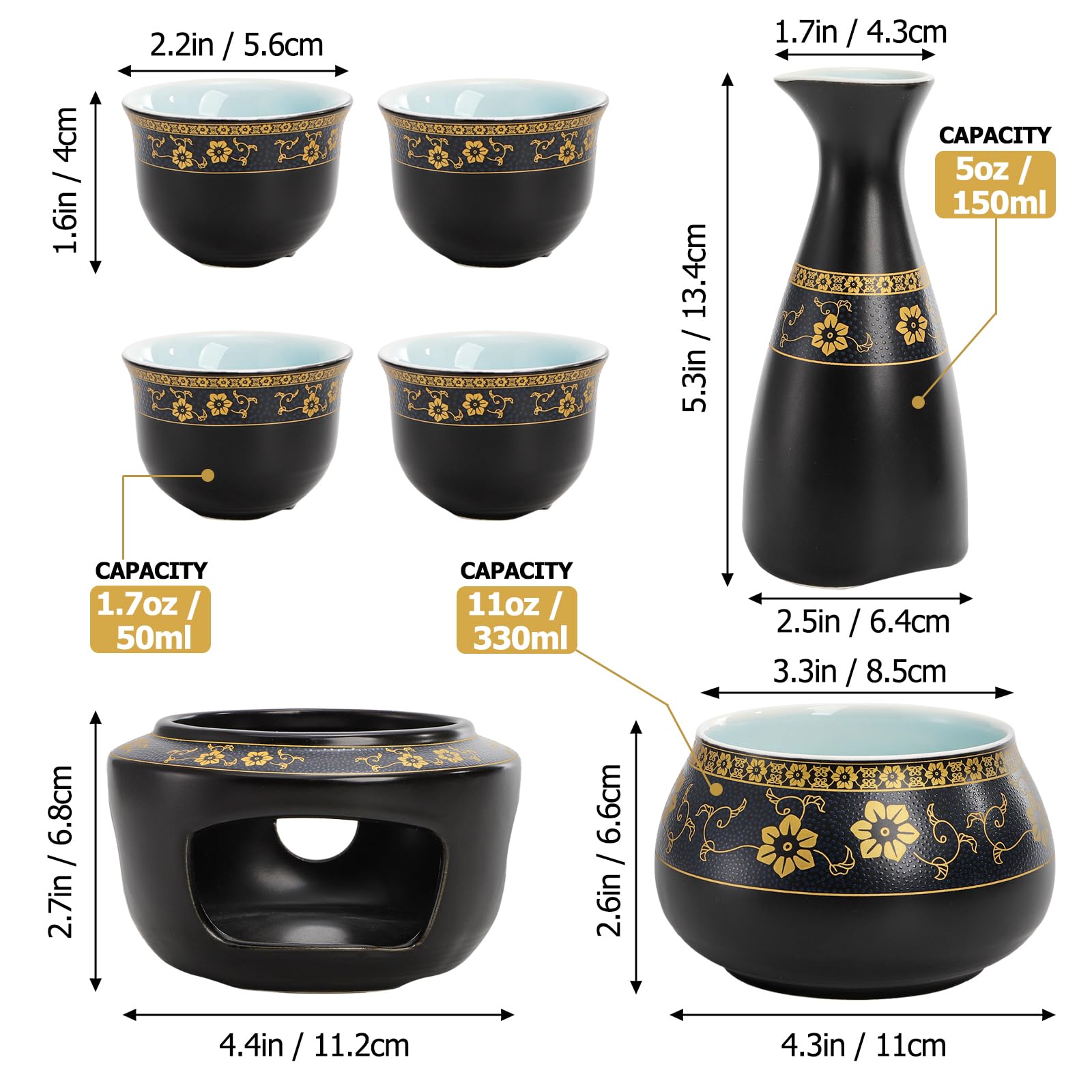 Amazon.com | Foraineam Ceramic Sake Set with Warmer Pot, Japanese